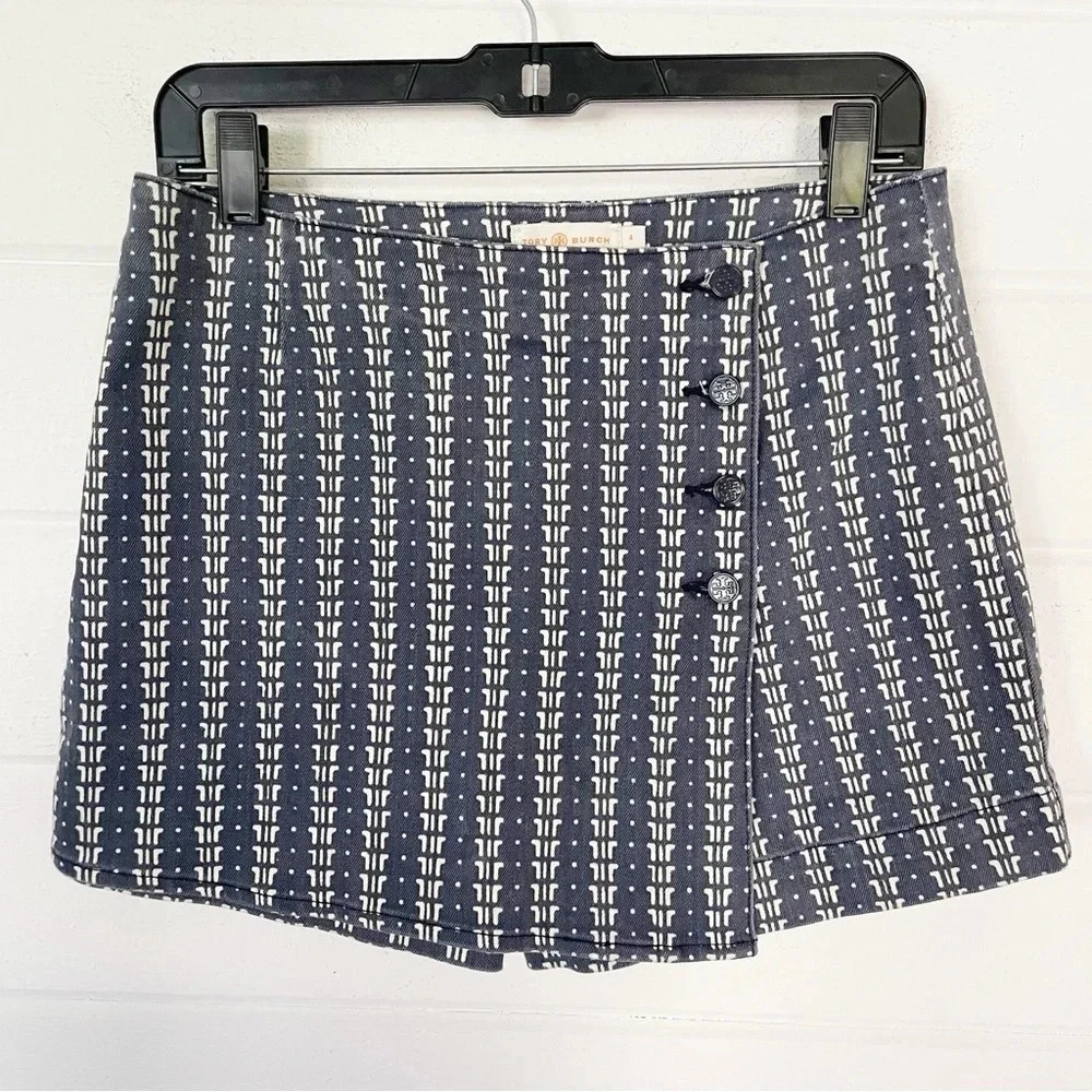 Tory Burch Belina Skort Blue T Dot Denim Skort Waist 30”